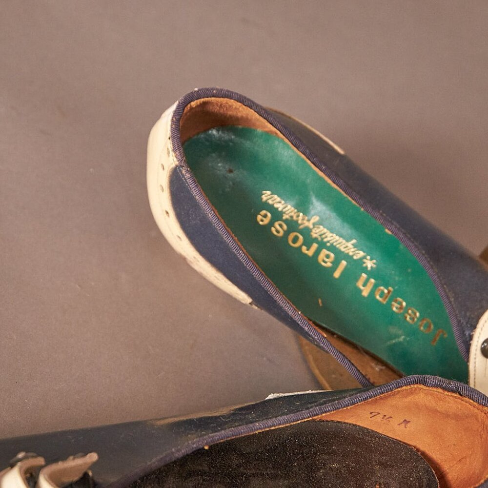 1960s Navy and White Oxford Wingtip Saddle Shoes Heels